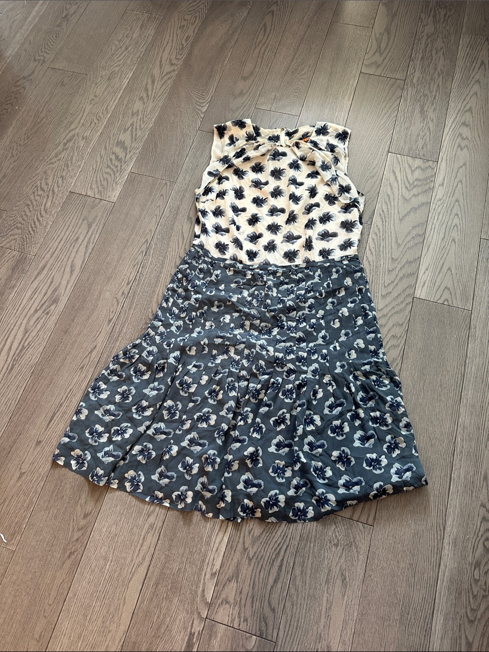 Tory Burch Two-Tone Floral Girls Dress - Cream & Navy